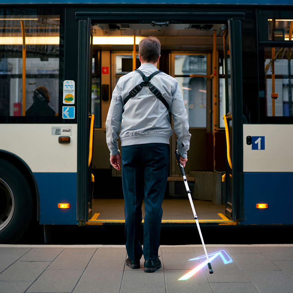 Führung zu einer Bustür mittels Kamera und KI App die App erkennt mittels Kamera und KI die Bustür und führt den blinden Menschen mit Sprachhinweisen.